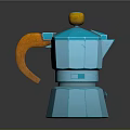 Modern Blue Coffee Pot With Orange Handle And Geometric Design 3d model