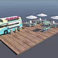 Vintage Ice Cream Van with Outdoor Seating Area Wooden Deck and White Umbrellas