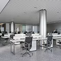 Modern Public Office Space With Open Layout Metal Pillars And Workstations 3d model