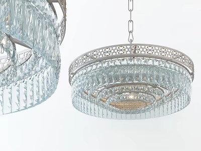 Elegant Crystal Chandelier With Cascading Pendants And Ornate Metal Frame 3d model