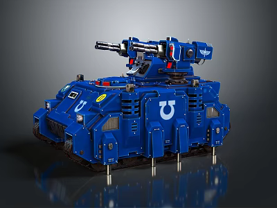 Blue Military Tank Featuring Main Cannon Turret Emblem And Tracks Design 3d model