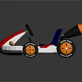 Colorful Electric Toy Kart With Red White Blue Body Black Tires And Orange Wheel Rims