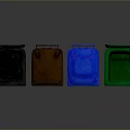 Assorted Colored Trash Bins Black Brown Blue Green Placed Side by Side on Gray Background