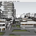 Modern High Rise Buildings With Green Terraces And Open Plaza For Pedestrians
