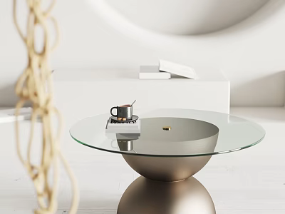 Minimalist Glass Top Coffee Table With Gold Base Black Cup White Books And Woven Decoration 3d model