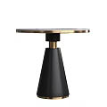 Round Marble Top Side Table With Gold Trim And Black Conical Base 3d model