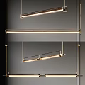 Modern Golden Metal Pendant Light With Long Rectangular LED Tube For Interior Decor