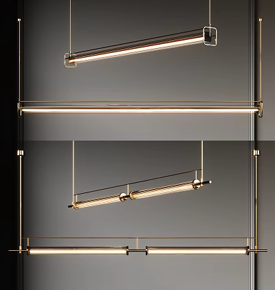 Modern Golden Metal Pendant Light With Long Rectangular LED Tube For Interior Decor 3d model