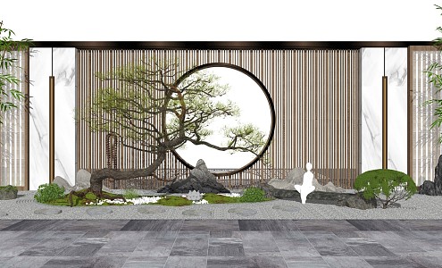 New Chinese style landscape sketch courtyard landscape 3d model