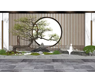 New Chinese style landscape sketch courtyard landscape 3d model