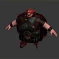 Cartoon Scottish Man With Red Hair Wearing Green Plaid Kilt And Fur Trim