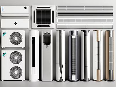 Various Types Of Modern Air Conditioners And Fans With Multiple Colors On 3d model