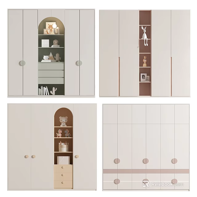 Modern Wardrobe Designs With Neutral Tones Open Shelves And Decorative Round Handles 3d model 