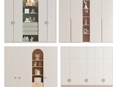 Modern Wardrobe Designs With Neutral Tones Open Shelves And Decorative Round Handles 3d model