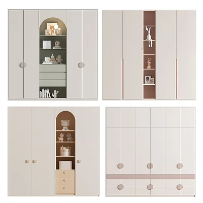 Modern Wardrobe Designs With Neutral Tones Open Shelves And Decorative Round Handles 3d model