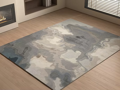 Square Rug with Abstract Gray Blue Beige Fluid Design for Living Room Wooden Floor 3d model