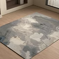 Square Rug with Abstract Gray Blue Beige Fluid Design for Living Room Wooden Floor
