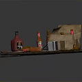 Wooden Kitchen Countertop Display With Wine Bottles Beer And Paper Bag Items