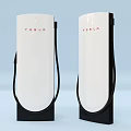 Tesla Charging Stations With White Design Black Base And Red Logo 3d model