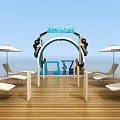 Commercial Equipment Display With Headphone Shaped Arch Electric Guitar And Digital Screen Displays