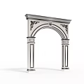 Classical White Door Arch Featuring Carved Details And Decorative Columns