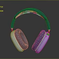 Comfortable Computer Headphones With Blue Headband And Woven White Ear Cups