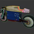 Blue and White Motorcycle with 07 Number and Brown Seat in Modern Design