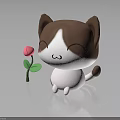 Cute Cartoon Brown And White Cat Toy With Small Pink Flower And Smiling Face