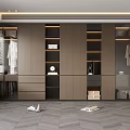 Modern Minimalist Custom Wooden Walk In Wardrobe With Glass Doors And Built In Warm Lighting