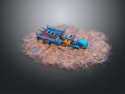 Blue Dump Truck Loaded With Dirt Surrounded By Scattered Soil 3d model