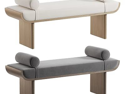 Modern Upholstered Bench With Wooden Legs Beige And Gray Cylindrical Armrests Design 3d model