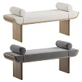 Modern Upholstered Bench With Wooden Legs Beige And Gray Cylindrical Armrests Design