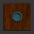 Reddish Brown Wooden Square Table with Carved Details Drawer and Blue Ceramic Jar on Top