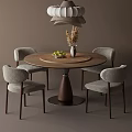 Light Luxury Round Wooden Dining Table And Soft Upholstered Chairs Set For Cozy Dining Room