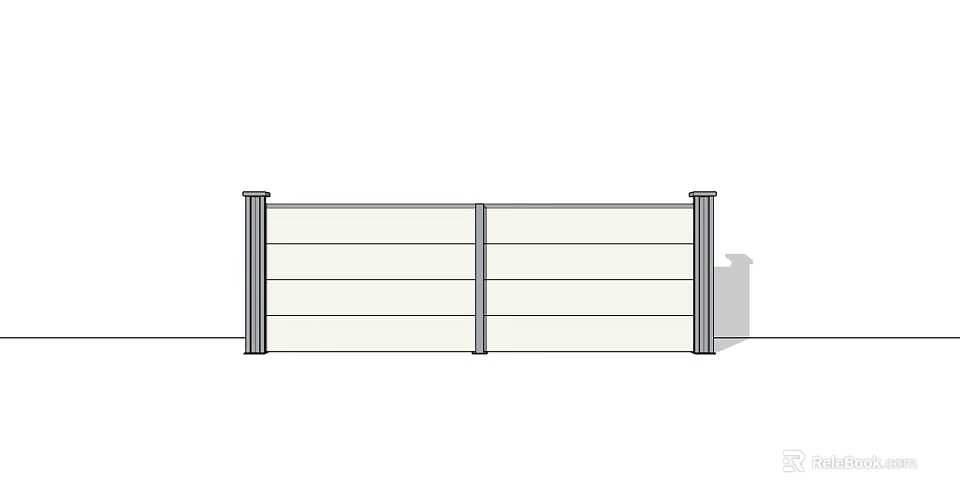 Modern Fence Design With Horizontal Slats And Metal Support Posts 3d model