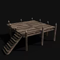 Ancient Architecture Wooden Platform Featuring Spiked Tops And Stairs Structure 3d model