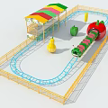 Colorful Kids Playground Equipment with Caterpillar Slide Fruit Decorations Blue Track and Yellow Fence