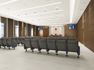 Courtroom Interior Featuring Judge's Bench Seats TV Screens And National Emblem 3d model