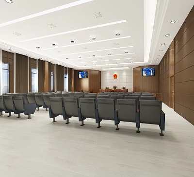 Courtroom Interior Featuring Judge's Bench Seats TV Screens And National Emblem 3d model