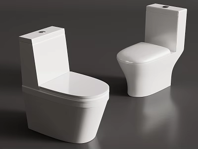 Two Modern White Toilets with Sleek Design on Grey Background 3d model