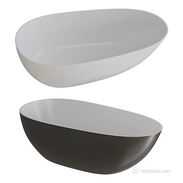 Two Stylish Minimalist Oval Washbasins in White and Black Contemporary Design 3d model 