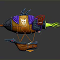 Vibrant Colorful Airship Model With Orange Purple Blue Decorative Elements And Basket Base