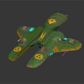 Futuristic Green And Orange Cosmic Spaceship With Blue Lights And Wing Structure