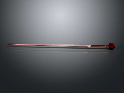 Ancient Long Sword With Sharp Metal Blade And Red Decorative Handle 3d model
