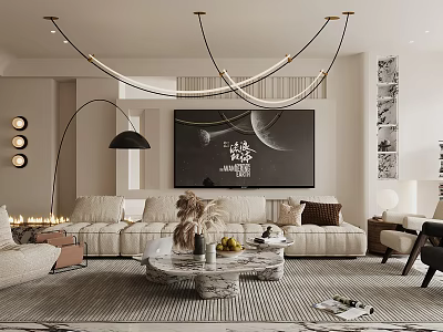 Modern Living Room Interior Design With Upholstered Sofa Marble Coffee Table And Abstract Wall Art 3d model