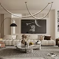 Modern Living Room Interior Design With Upholstered Sofa Marble Coffee Table And Abstract Wall Art