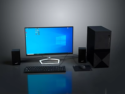 Modern Desktop Computer System With Monitor Tower Speakers Keyboard And Mouse 3d model
