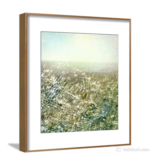 Abstract Painting In Wooden Frame With Green Gold Natural Textures Design 3d model 