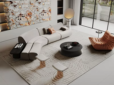 Modern Sectional Sofa With Round Coffee Table In Living Room Interior 3d model