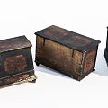 Three Vintage Wooden Trunks With Ornate Carved Designs And Antique Finish